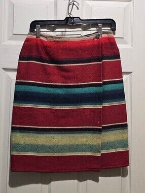 ​Vtg Breeches Women's 10 Southwestern Boho Serape Striped Wrap Skirt Cotton USA